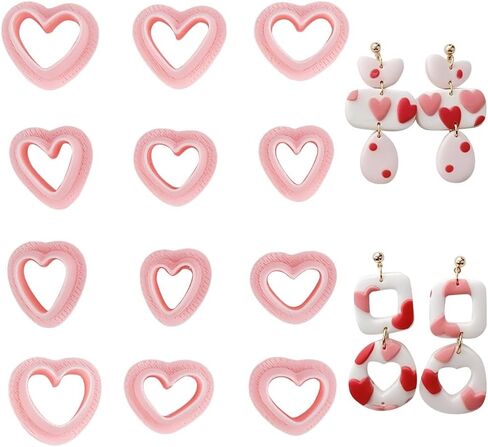 SUNNYCLUE 1 Box 12Pcs 12 Styles Heart Clay Earring Cutters Valentines Polymer Clay Cutters Plastic Love Heart Shapes Pressed Cutting Molds Tool Set for Jewelry Making Earrings Adults Supplies in Saudi Arabia