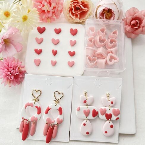 SUNNYCLUE 1 Box 12Pcs 12 Styles Heart Clay Earring Cutters Valentines Polymer Clay Cutters Plastic Love Heart Shapes Pressed Cutting Molds Tool Set for Jewelry Making Earrings Adults Supplies in Saudi Arabia