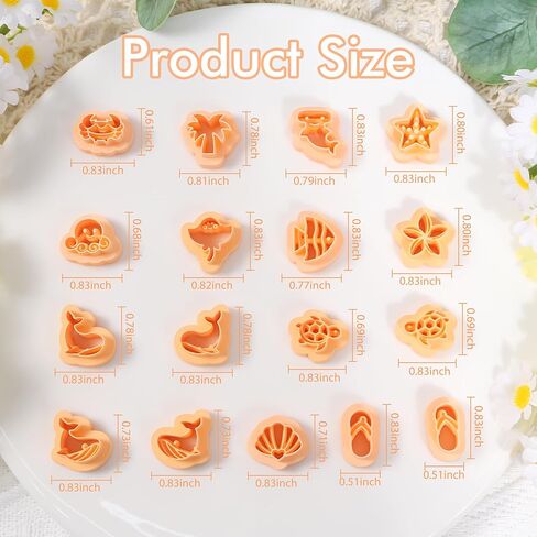Puocaon Ocean Polymer Clay Cutters - 17 قطعة من قواطع طين حيوانات البحر لأقراط المجوهرات، صدفة السلحفاة وسمك القرش الحوت وسرطان البحر ونجم البحر وشجرة نخيل جوز الهند in Saudi Arabia