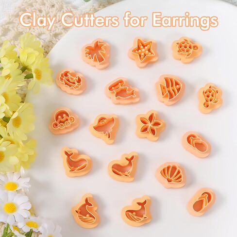 Puocaon Ocean Polymer Clay Cutters - 17 قطعة من قواطع طين حيوانات البحر لأقراط المجوهرات، صدفة السلحفاة وسمك القرش الحوت وسرطان البحر ونجم البحر وشجرة نخيل جوز الهند in Saudi Arabia