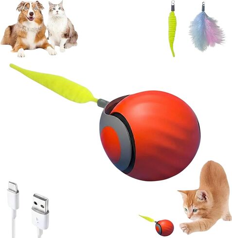 2 Packs Speedy Tail 2.0 Cat Toy, Interactive Cat Toys for Indoor, Automatic Moving Kitten Rolling Ball with Tail, Rechargeable & Two Speed Adjustment, Smart Interactive Dog Ball, Rollie Pet Chase in Saudi Arabia