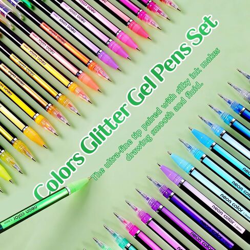 Colored Gel Pens Set for Coloring, 36 Colors Glitter Gel Pens, Fine Point Gel Pens Colored Set for Adult Coloring Books, Journal Pen Markers for Journaling Supplies, Writing Drawing Taking Office Home in Kuwait