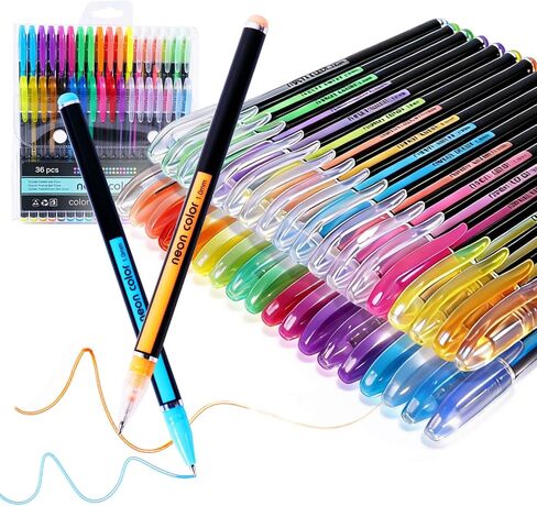 Colored Gel Pens Set for Coloring, 36 Colors Glitter Gel Pens, Fine Point Gel Pens Colored Set for Adult Coloring Books, Journal Pen Markers for Journaling Supplies, Writing Drawing Taking Office Home in Kuwait