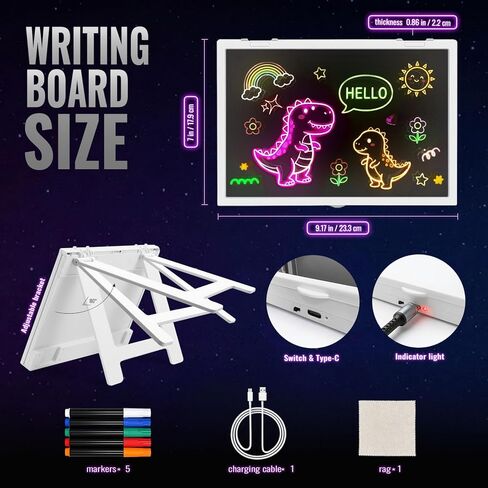 Valentine’s Day LED Drawing Board for Kids Teens with Abyss Effect, Comes with 5 Acrylic Markers & Stand, Perfect Christmas & Birthday Gift for Young Artists in Saudi Arabia