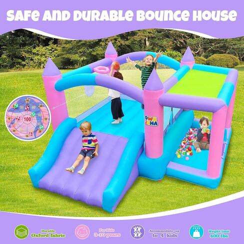 Inflatable Bounce House with Slide, 7 in 1 Jumping Castle with Blower, 143 x 148 x 78 Inch Large Bouncer, Sunshade Cover, Basketball, Ball Pit, Dart Game, 4 Players in Saudi Arabia