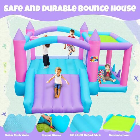 Inflatable Bounce House with Slide, 7 in 1 Jumping Castle with Blower, 143 x 148 x 78 Inch Large Bouncer, Sunshade Cover, Basketball, Ball Pit, Dart Game, 4 Players in Saudi Arabia
