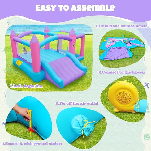 Inflatable Bounce House with Slide, 7 in 1 Jumping Castle with Blower, 143 x 148 x 78 Inch Large Bouncer, Sunshade Cover, Basketball, Ball Pit, Dart Game, 4 Players in Saudi Arabia