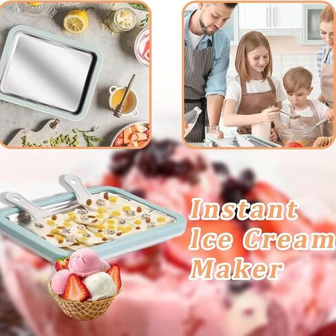 Rolled Ice Cream Maker Kit for Home, Stainless Steel Instant Freeze Plate with 2 Scrapers & Tray, DIY Ice Cream Roll Pan, Fun Ice Cream Maker for Kids, Family, Parties and Summer Desserts (White) in Saudi Arabia