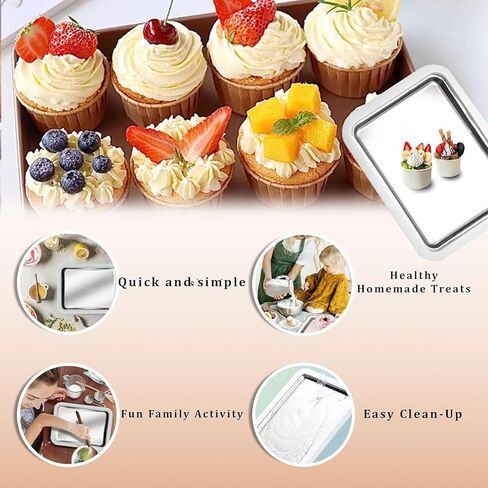 Rolled Ice Cream Maker Kit for Home, Stainless Steel Instant Freeze Plate with 2 Scrapers & Tray, DIY Ice Cream Roll Pan, Fun Ice Cream Maker for Kids, Family, Parties and Summer Desserts (White) in Saudi Arabia