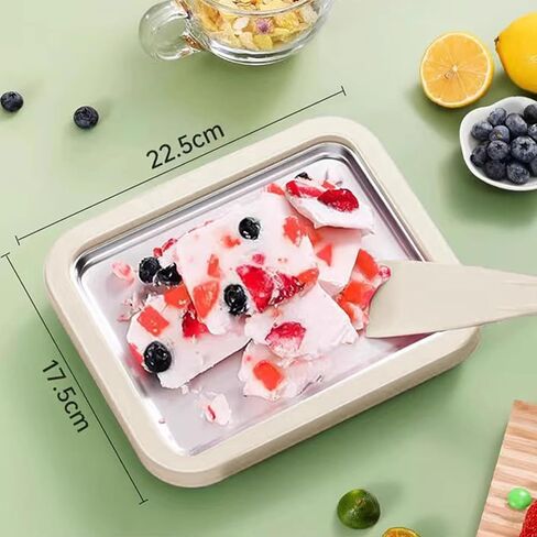 Rolled Ice Cream Maker Kit for Home, Stainless Steel Instant Freeze Plate with 2 Scrapers & Tray, DIY Ice Cream Roll Pan, Fun Ice Cream Maker for Kids, Family, Parties and Summer Desserts (White) in Saudi Arabia