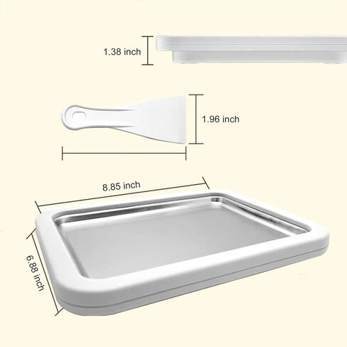 Rolled Ice Cream Maker Kit for Home, Stainless Steel Instant Freeze Plate with 2 Scrapers & Tray, DIY Ice Cream Roll Pan, Fun Ice Cream Maker for Kids, Family, Parties and Summer Desserts (White) in Saudi Arabia