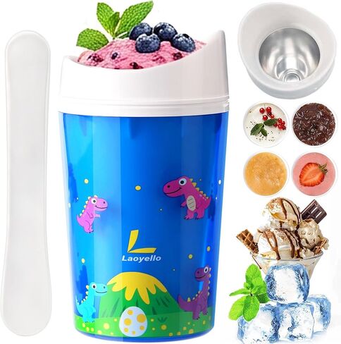 كوب Slushie السحري - أكواب عصير محمولة سريعة التجميد لصنع الآيس كريم في المنزل مع ملعقة بغطاء للأطفال والعائلة باللون الأزرق in Saudi Arabia