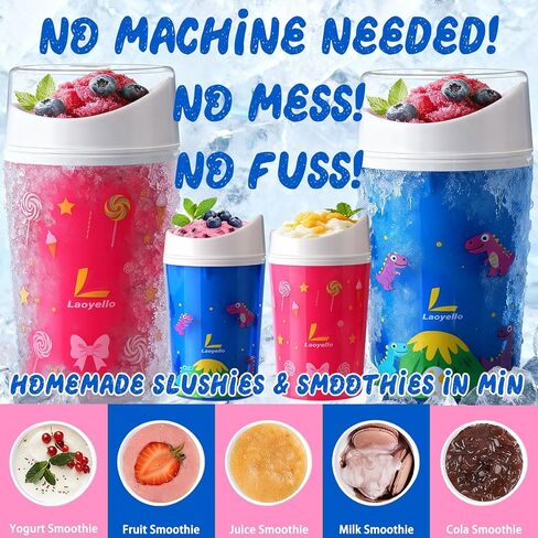 كوب Slushie السحري - أكواب عصير محمولة سريعة التجميد لصنع الآيس كريم في المنزل مع ملعقة بغطاء للأطفال والعائلة باللون الأزرق in Saudi Arabia