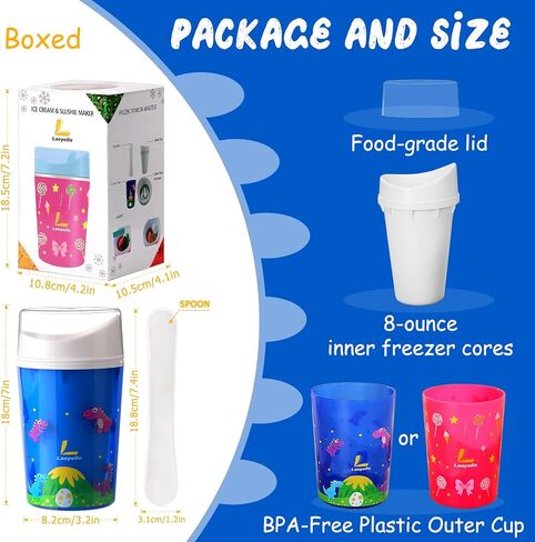 كوب Slushie السحري - أكواب عصير محمولة سريعة التجميد لصنع الآيس كريم في المنزل مع ملعقة بغطاء للأطفال والعائلة باللون الأزرق in Saudi Arabia