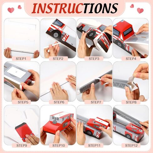 Skylety Valentines Day Box Mailbox with 30 Fire Rescue Vehicle Cards Valentines Crafts for Valentine Party Favor, Valentine's Day Mailbox Set for School Classroom Gifts Exchange Party Favors in Saudi Arabia