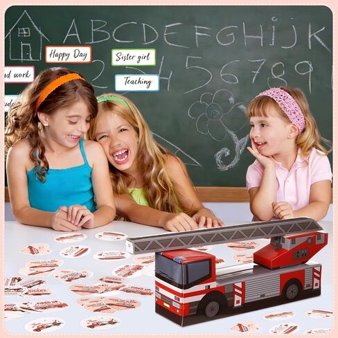 Skylety Valentines Day Box Mailbox with 30 Fire Rescue Vehicle Cards Valentines Crafts for Valentine Party Favor, Valentine's Day Mailbox Set for School Classroom Gifts Exchange Party Favors in Saudi Arabia
