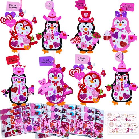 Winlyn 24 مجموعات عيد الحب البطريق الحلي الزينة DIY عيد الحب الحرفية مجموعات متنوعة البطريق على شكل ملصقات عيد الحب القلب للأطفال أنشطة الفصول الدراسية تبادل الهدايا in Saudi Arabia