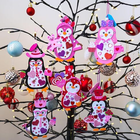 Winlyn 24 مجموعات عيد الحب البطريق الحلي الزينة DIY عيد الحب الحرفية مجموعات متنوعة البطريق على شكل ملصقات عيد الحب القلب للأطفال أنشطة الفصول الدراسية تبادل الهدايا in Saudi Arabia