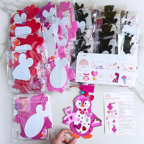 Winlyn 24 مجموعات عيد الحب البطريق الحلي الزينة DIY عيد الحب الحرفية مجموعات متنوعة البطريق على شكل ملصقات عيد الحب القلب للأطفال أنشطة الفصول الدراسية تبادل الهدايا in Saudi Arabia