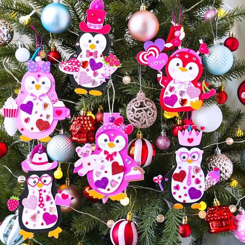 Winlyn 24 مجموعات عيد الحب البطريق الحلي الزينة DIY عيد الحب الحرفية مجموعات متنوعة البطريق على شكل ملصقات عيد الحب القلب للأطفال أنشطة الفصول الدراسية تبادل الهدايا in Saudi Arabia