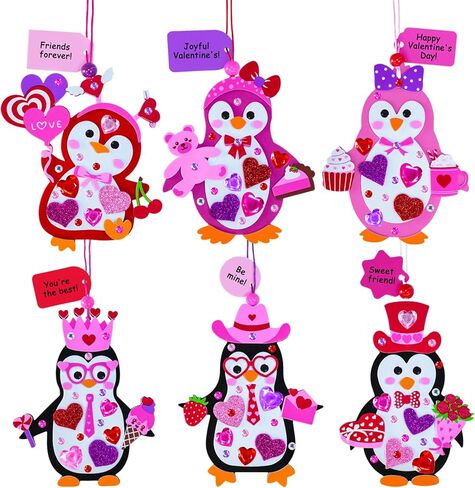 Winlyn 24 مجموعات عيد الحب البطريق الحلي الزينة DIY عيد الحب الحرفية مجموعات متنوعة البطريق على شكل ملصقات عيد الحب القلب للأطفال أنشطة الفصول الدراسية تبادل الهدايا in Saudi Arabia