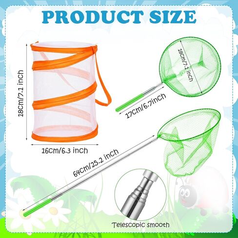 24 Pcs Telescopic Butterfly Fishing Nets for Kids, Outdoor Explorer Catching Kits, Insect Mesh Cage, Catching Insects Bugs Fishing, Extendable 34 Inch in Saudi Arabia