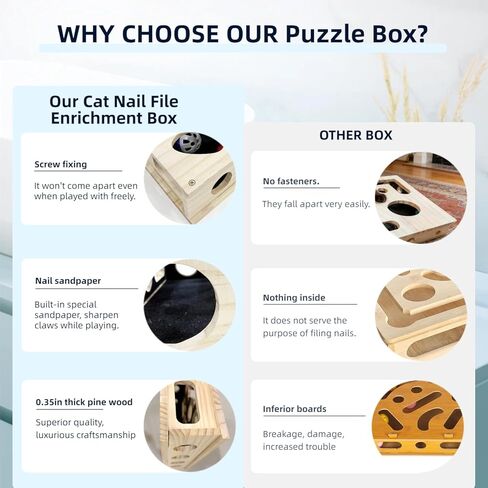 صندوق إثراء لغز الخدش للقطط، صندوق إثراء مبرد أظافر القطط، ورق الصنفرة، لعبة علاج القطط التفاعلية، خالية من الإجهاد، الخدوش التي تقليم الأظافر in Kuwait