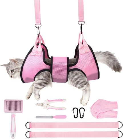 Dog Grooming Hammock, Cat/Small Dog Hammock for Nail Trim, Hanging Harness for Claw Care,Grooming Sling Holder Hanger with Thick Fabric Neck Support Wide Strap Restraint(Pink,xs) in Saudi Arabia