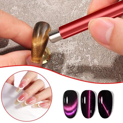 DANNEASY Cat Eye Magnet for Nails, 3 in 1 Cat Eye Nail Magnet Gel Magnetic Nail Polish Design Tool Multifunctional Manicure Tools for DIY Home & Salon - Red in Saudi Arabia