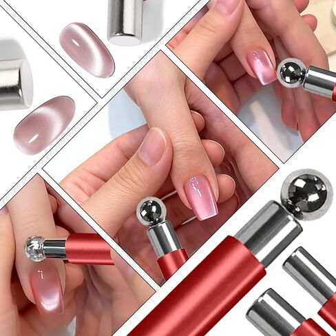DANNEASY Cat Eye Magnet for Nails, 3 in 1 Cat Eye Nail Magnet Gel Magnetic Nail Polish Design Tool Multifunctional Manicure Tools for DIY Home & Salon - Red in Saudi Arabia