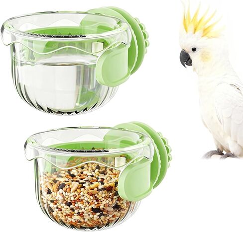 مجموعة تغذية الببغاء - قطعتين من وحدة تغذية الببغاء المعلقة لأقفاص الطيور، مناسبة للكوكاتيل وطيور الحب والببغاوات وغيرها من الطيور الأليفة (أخضر) in Kuwait