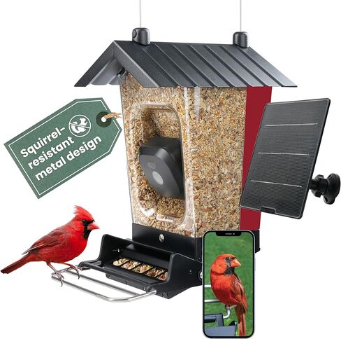Perky-Pet Solar Powered Smart Bird Feeder with Camera - Squirrel-Resistant, 3.2L Capacity, Motion Activated 1080p HD WiFi Live Stream Camera, SPCAM, SPCAMSLR - Camera Feeder Gift Idea, Forest Green in Saudi Arabia