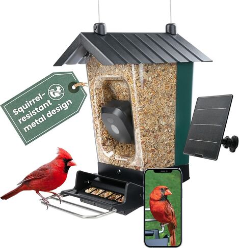 Perky-Pet Solar Powered Smart Bird Feeder with Camera - Squirrel-Resistant, 3.2L Capacity, Motion Activated 1080p HD WiFi Live Stream Camera, SPCAM, SPCAMSLR - Camera Feeder Gift Idea, Forest Green in Saudi Arabia
