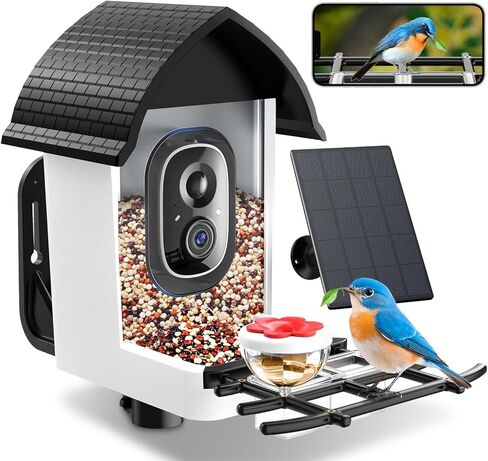 Smart Bird Feeder with Camera - 2K HD Live View, AI Identification & Instant Alerts, Weatherproof for Outdoors, 2.4GHz WiFi Solar Powered Smart Feeder for Bird Lovers in Saudi Arabia