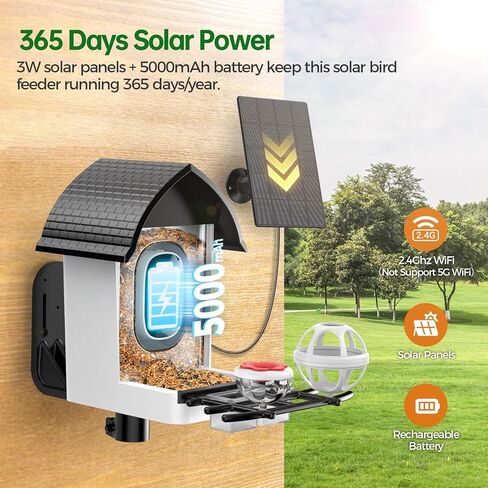 Smart Bird Feeder with Camera - 2K HD Live View, AI Identification & Instant Alerts, Weatherproof for Outdoors, 2.4GHz WiFi Solar Powered Smart Feeder for Bird Lovers in Saudi Arabia
