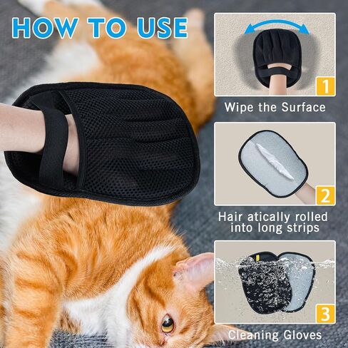 قفاز إزالة شعر الحيوانات الأليفة للقطط والكلاب، تنظيف سريع للأريكة والأثاث والسجاد ومقعد السيارة، تصميم إلكتروستاتيكي قابل لإعادة الاستخدام، يغطي المزيد من الأسطح in Kuwait