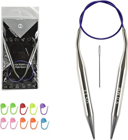 5.0MM/US8 40cm/16-inch Circular Knitting Needles Ergonomic Design with Tangle-Free Steel Cable and Smooth Seams Ideal for Hats, Socks, and Sleeves in Kuwait
