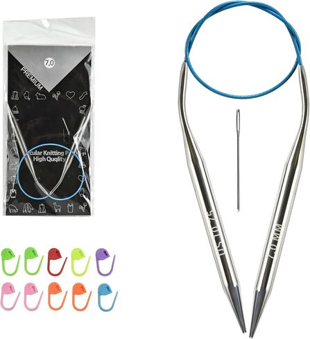 5.0MM/US8 40cm/16-inch Circular Knitting Needles Ergonomic Design with Tangle-Free Steel Cable and Smooth Seams Ideal for Hats, Socks, and Sleeves in Kuwait