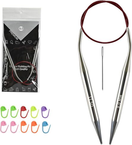5.0MM/US8 40cm/16-inch Circular Knitting Needles Ergonomic Design with Tangle-Free Steel Cable and Smooth Seams Ideal for Hats, Socks, and Sleeves in Kuwait