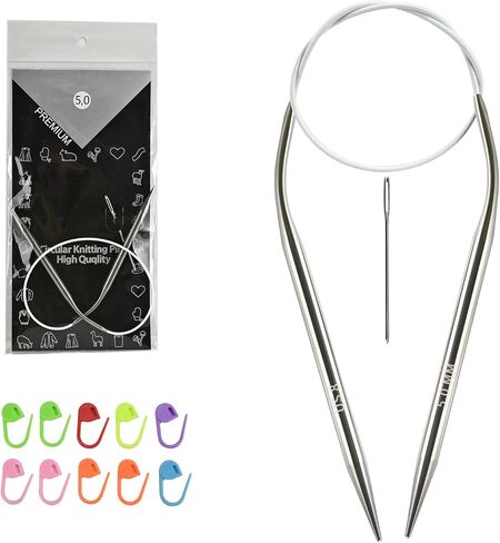 5.0MM/US8 40cm/16-inch Circular Knitting Needles Ergonomic Design with Tangle-Free Steel Cable and Smooth Seams Ideal for Hats, Socks, and Sleeves in Kuwait