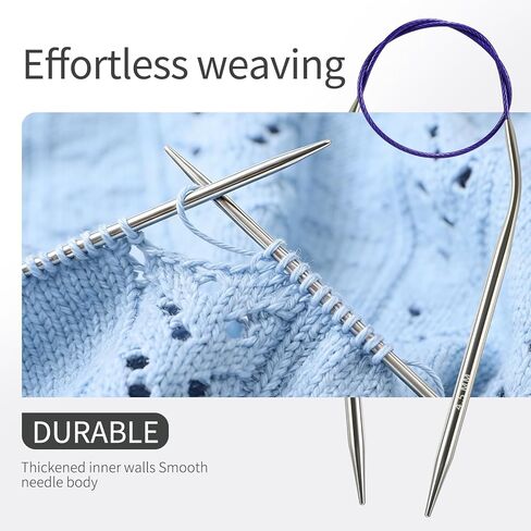 5.0MM/US8 40cm/16-inch Circular Knitting Needles Ergonomic Design with Tangle-Free Steel Cable and Smooth Seams Ideal for Hats, Socks, and Sleeves in Kuwait