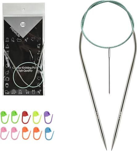 5.0MM/US8 40cm/16-inch Circular Knitting Needles Ergonomic Design with Tangle-Free Steel Cable and Smooth Seams Ideal for Hats, Socks, and Sleeves in Kuwait