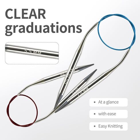 5.0MM/US8 40cm/16-inch Circular Knitting Needles Ergonomic Design with Tangle-Free Steel Cable and Smooth Seams Ideal for Hats, Socks, and Sleeves in Kuwait