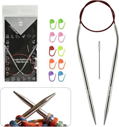 5.0MM/US8 40cm/16-inch Circular Knitting Needles Ergonomic Design with Tangle-Free Steel Cable and Smooth Seams Ideal for Hats, Socks, and Sleeves in Kuwait