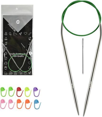 5.0MM/US8 40cm/16-inch Circular Knitting Needles Ergonomic Design with Tangle-Free Steel Cable and Smooth Seams Ideal for Hats, Socks, and Sleeves in Kuwait