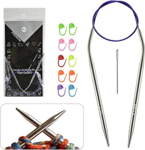 5.0MM/US8 40cm/16-inch Circular Knitting Needles Ergonomic Design with Tangle-Free Steel Cable and Smooth Seams Ideal for Hats, Socks, and Sleeves in Kuwait