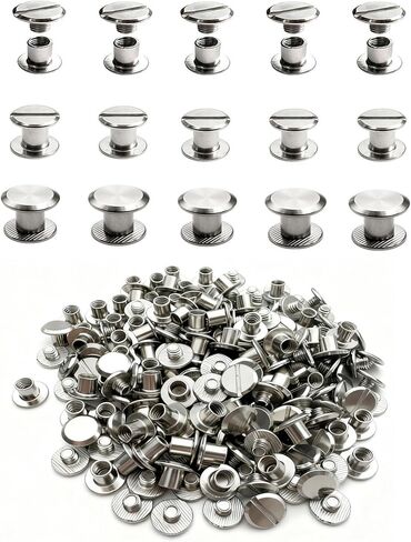 IDEALSV 200 قطعة (100 مجموعة) 304 مسامير شيكاغو من الفولاذ المقاوم للصدأ M5x4mm مسامير جلدية وحقيبة جلدية، كتاب وألبوم صور مجموعات مسامير شيكاغو للحرف اليدوية in Kuwait