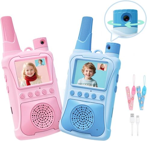 أجهزة اتصال لاسلكية للفيديو للأطفال، عبوتان مع كاميرا 180 درجة وألعاب وشاشة عالية الدقة، أجهزة اتصال لاسلكية طويلة المدى قابلة لإعادة الشحن، ألعاب داخلية وخارجية للأطفال الصغار، هدايا عيد ميلاد للفتيات والأولاد من سن 3 إلى 12 عامًا in Kuwait