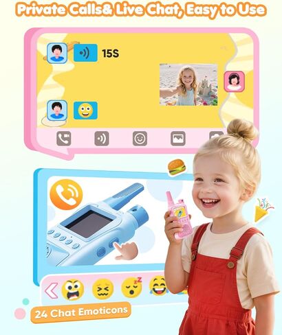 أجهزة اتصال لاسلكية للفيديو للأطفال، عبوتان مع كاميرا 180 درجة وألعاب وشاشة عالية الدقة، أجهزة اتصال لاسلكية طويلة المدى قابلة لإعادة الشحن، ألعاب داخلية وخارجية للأطفال الصغار، هدايا عيد ميلاد للفتيات والأولاد من سن 3 إلى 12 عامًا in Kuwait