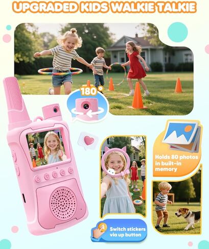 أجهزة اتصال لاسلكية للفيديو للأطفال، عبوتان مع كاميرا 180 درجة وألعاب وشاشة عالية الدقة، أجهزة اتصال لاسلكية طويلة المدى قابلة لإعادة الشحن، ألعاب داخلية وخارجية للأطفال الصغار، هدايا عيد ميلاد للفتيات والأولاد من سن 3 إلى 12 عامًا in Kuwait